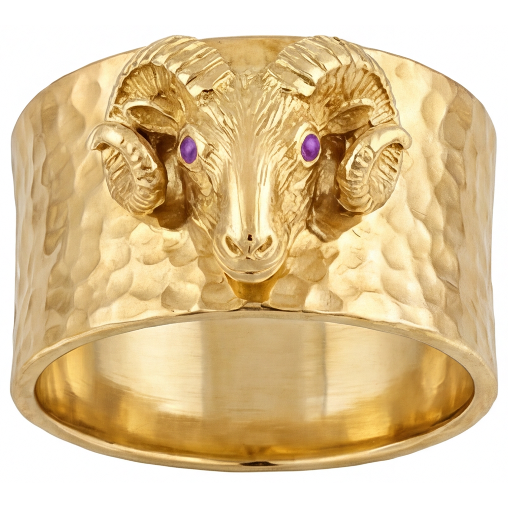Amethyst Rund-Brillant Männer-Ring in 14K Gelbgold – Frontansicht