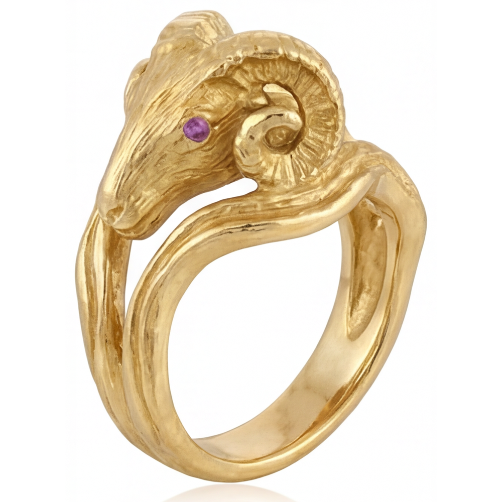 Brillantschliff Amethyst Ring in 14K Gelbgold – Schrägansicht