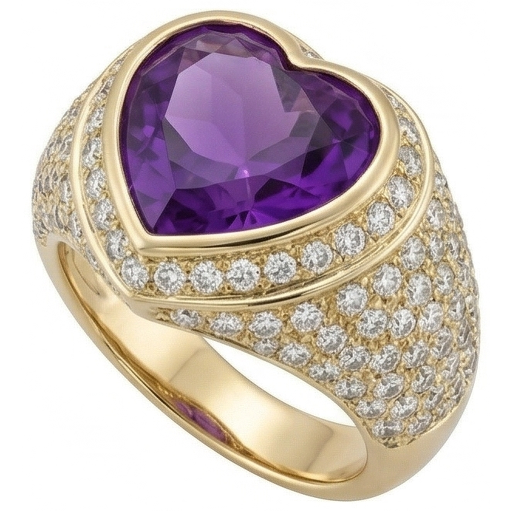 Authentischer Amethyst Schmuckstein-Ring 10 Karat 14 Karat Gelbgold – Seitenansicht