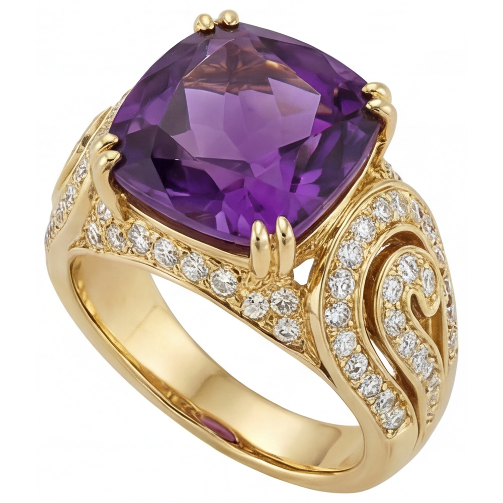 Schmuckstein-Ring 14K Gelbgold mit Amethyst – Seitenansicht