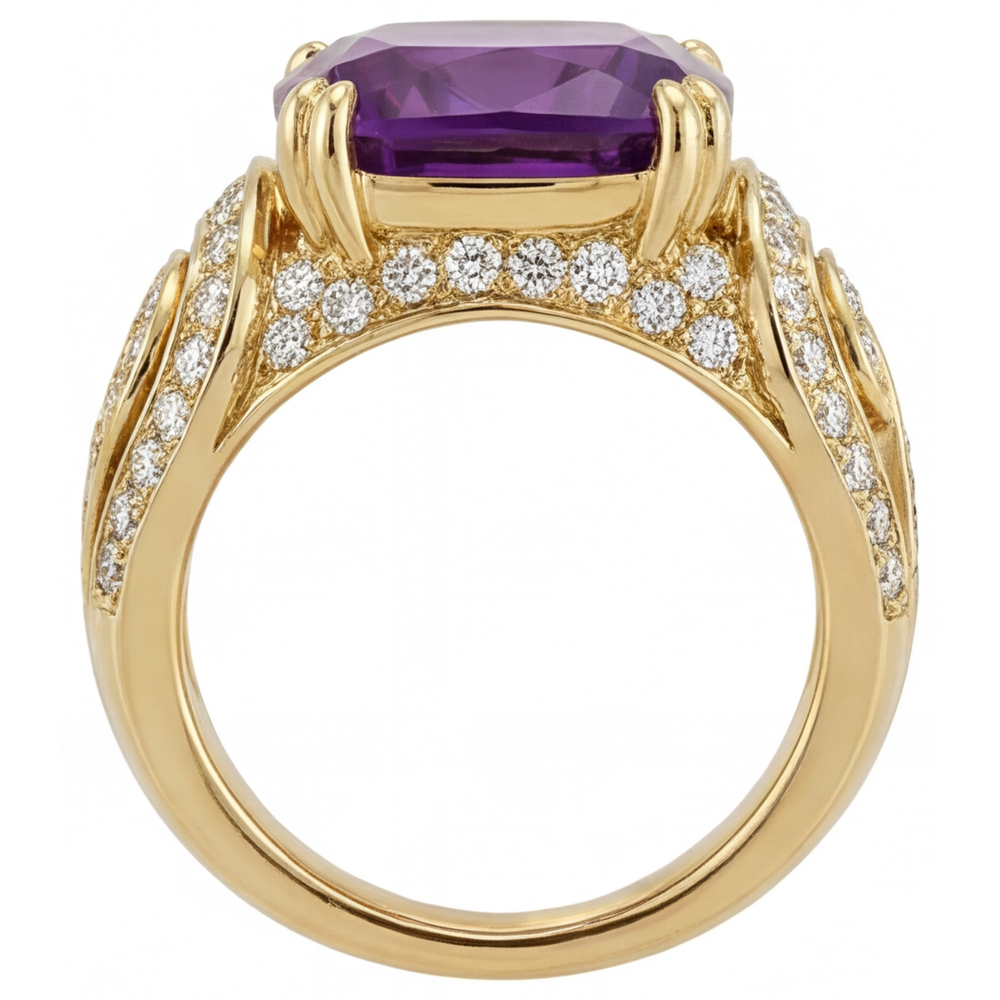 Erdgewonnener Amethyst Schmuckstein-Ring – Profilansicht