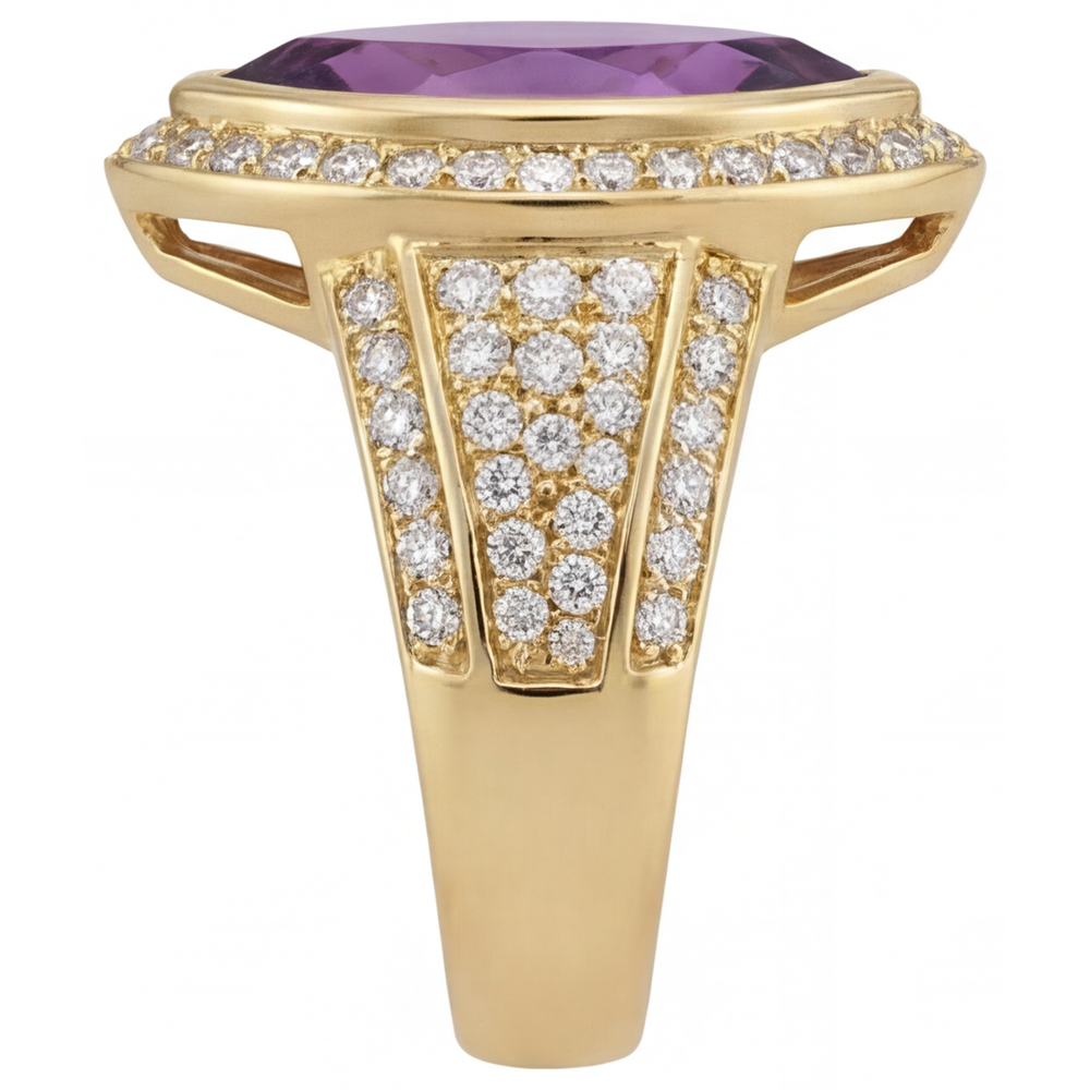 Schmuckstein-Ring 14K Gelbgold mit Amethyst – Schrägansicht