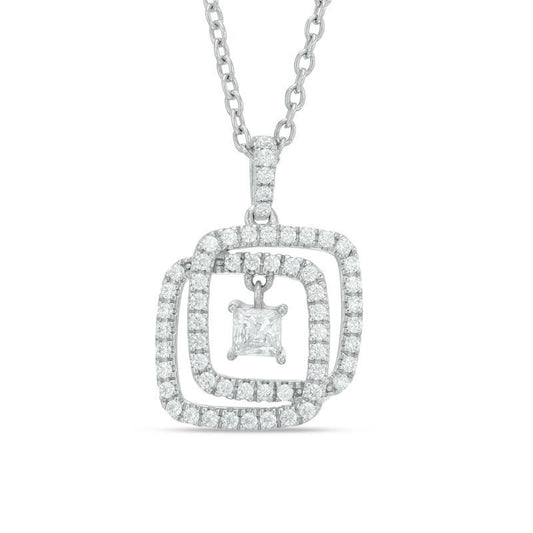 1,59 Ct Princess & Round Echt Diamond Ineinandergreifender Anhänger Weißgold 14K