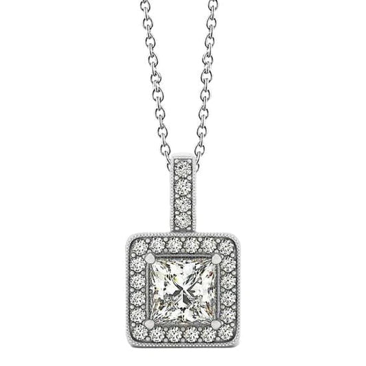 1.50 Karat Princess Echt Diamond Anhänger Halskette WG 14K Ohne Kette