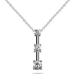 Anhänger Gold 14K 2.25 Ct Vier-Krappen-Set Rund 3 Steine Echt Diamant Tropfen