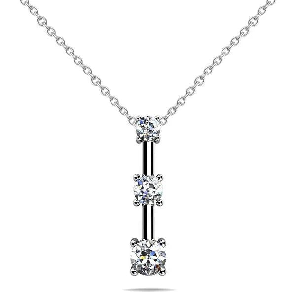 Anhänger Gold 14K 2.25 Ct Vier-Krappen-Set Rund 3 Steine Echt Diamant Tropfen