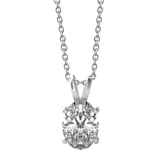 Damen Oval Cut Echt Diamant Halskette Anhänger 2 Karat Weißgold 14K