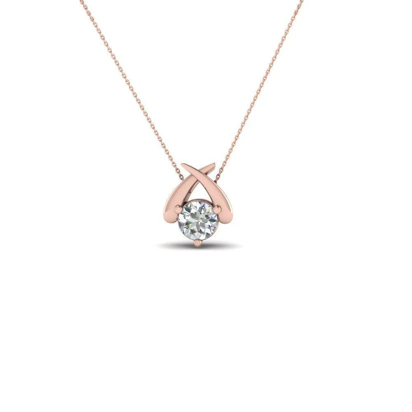 Echt Diamanten Kleine Damen Anhänger Halskette 1 Kt. Roségold 14K Rundschliff