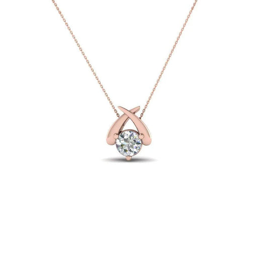 Echt Diamanten Kleine Damen Anhänger Halskette 1 Kt. Roségold 14K Rundschliff