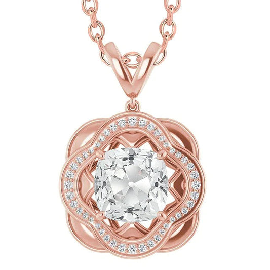 Halo-Echt Diamant-Anhänger Rund & Kissen Old Miner 6.50 Karat Roségold