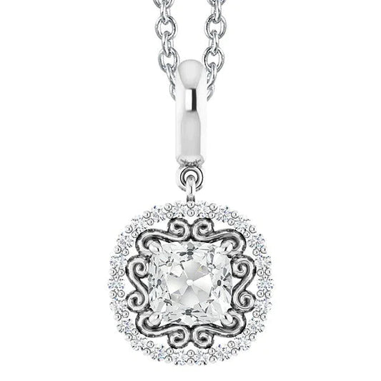 Halo-Echt Diamant-Anhänger Rund & Kissen Old Miner Mit Kette 4 Karat