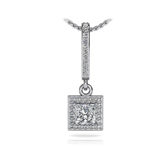Halskette Mit Echte Diamantanhänger im Rundschliff 3.3 Karat Weißgold 14K