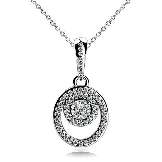 Halskette Mit Rundem Natürliche Diamanten Und Ovalem Anhänger 7.50 Ct WG 14K