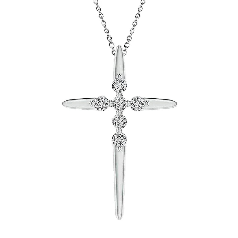 Natürliche Diamant-Kreuz-Anhänger-Halskette 2,10 Ct. Weißgold 14K Damenschmuck