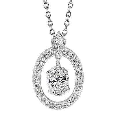 Ovaler Und Runder Echte Diamant-Halskettenanhänger 1,82 Karat 14K Weißgold