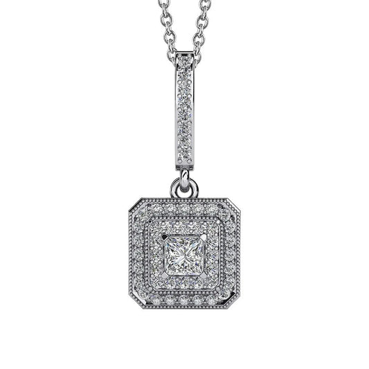 Prinzessin & Rundschnitt Echte Diamant-Anhänger-Halskette 2.48 Karat Weißgold 14K