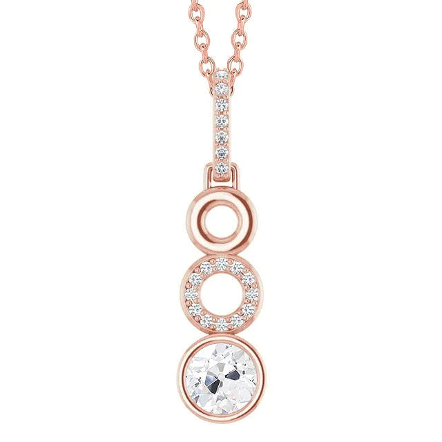 Roségold-Echte Diamant-Anhänger, Rund, Lünette im Altschliff, 2 Karat, 14K