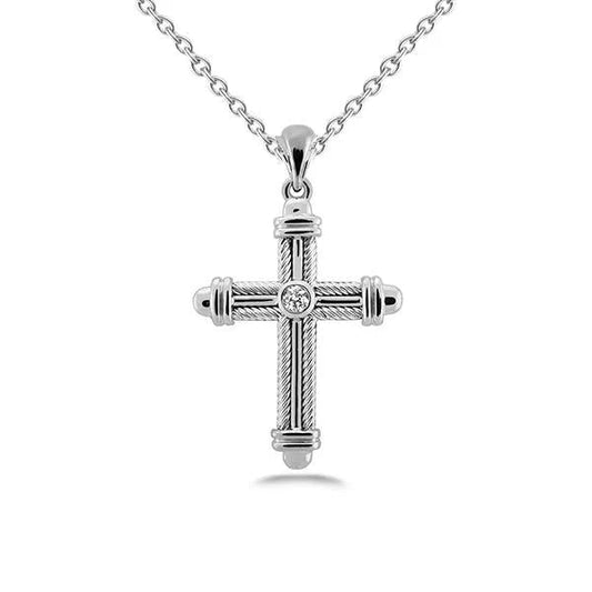 Runde Brillantschliff Natürliche Diamant Anhänger Kreuz Halskette 1 Karat WG 14K