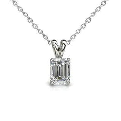 Smaragdschliff Natürliche Diamant Lady Halskette Anhänger 2 Karat Weißgold 14K