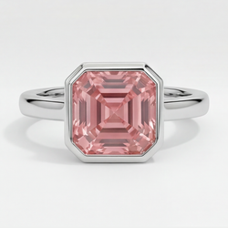 Echter pfirsichfarbener Padparadscha-Saphir 3 Karat Asscher-Schliff Solitärring mit Lünette aus Platin