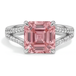 Natürlicher Pfirsich-Padparadscha-Saphir Pavé-Ring im Asscher-Schliff, 3,8 Karat, 14 Karat Weißgold