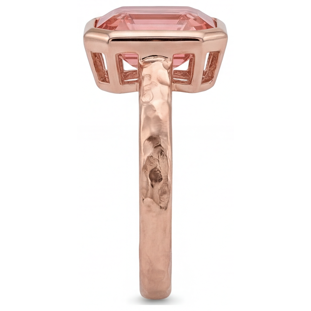 Verlobungsring aus Roségold mit Pfirsich-Saphir, 2,5 Karat, echter Padparadscha im Asscher-Schliff, Lünette, Solitär