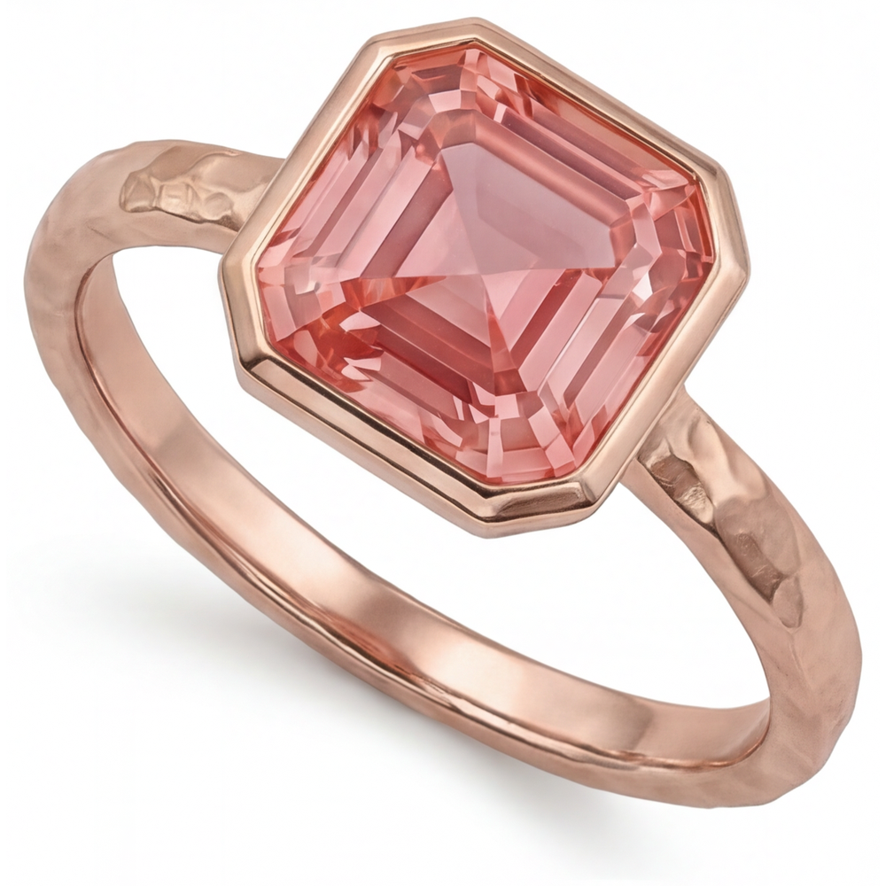 Verlobungsring aus Roségold mit Pfirsich-Saphir, 2,5 Karat, echter Padparadscha im Asscher-Schliff, Lünette, Solitär