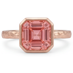 Verlobungsring aus Roségold mit Pfirsich-Saphir, 2,5 Karat, echter Padparadscha im Asscher-Schliff, Lünette, Solitär