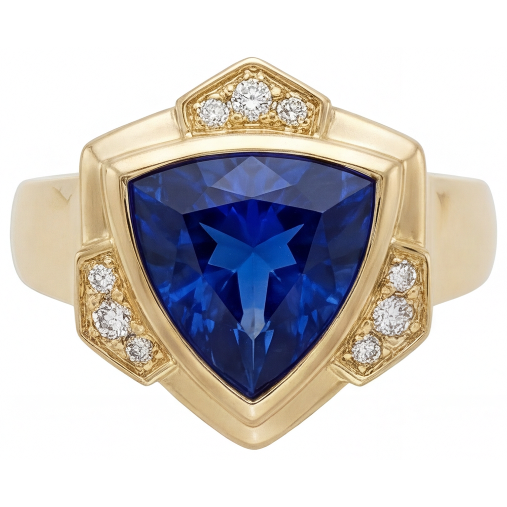 Erdgewonnener Blauer Saphir Edelschmuck 5,5 Karat 14 Karat Gelbgold – Hauptansicht