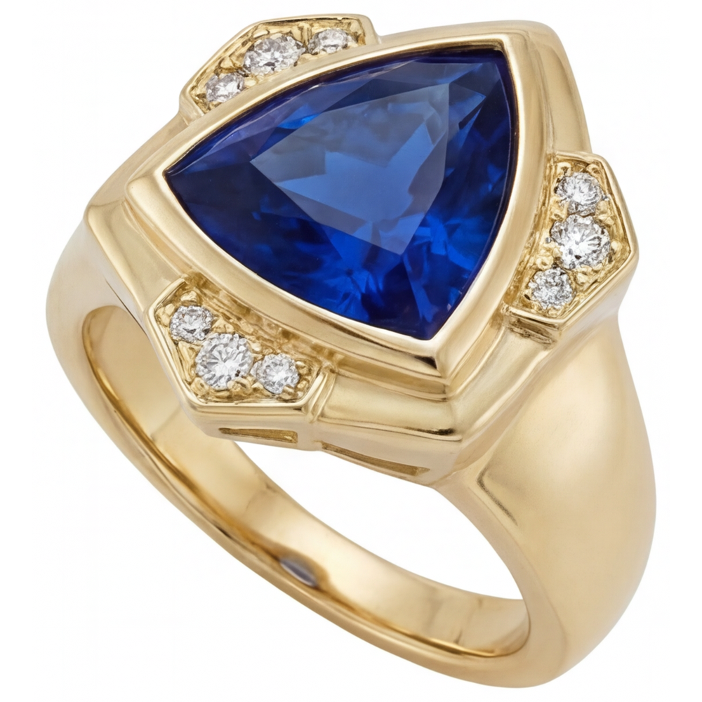 Blauer Saphir Edelschmuck 5,5-Karat 14 Karat Gelbgold – Schrägansicht