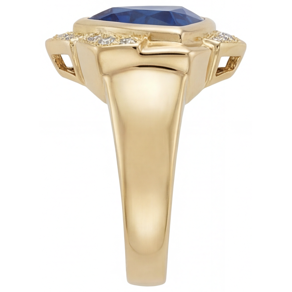 Blauer Saphir Triangelschliff Edelschmuck in 14 Karat Gelbgold – Profilansicht