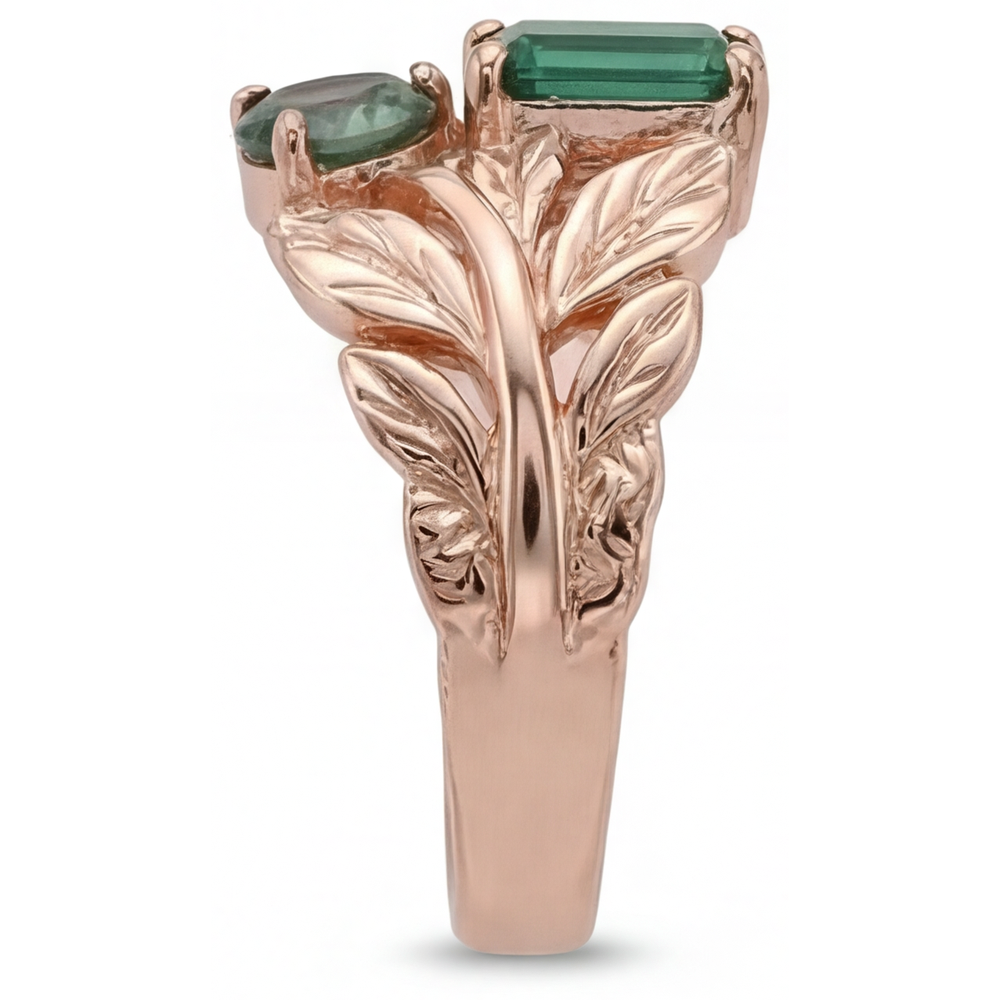 Treppen-Schliff Blauer Saphir Ring in 14 Karat Roségold – Profilansicht