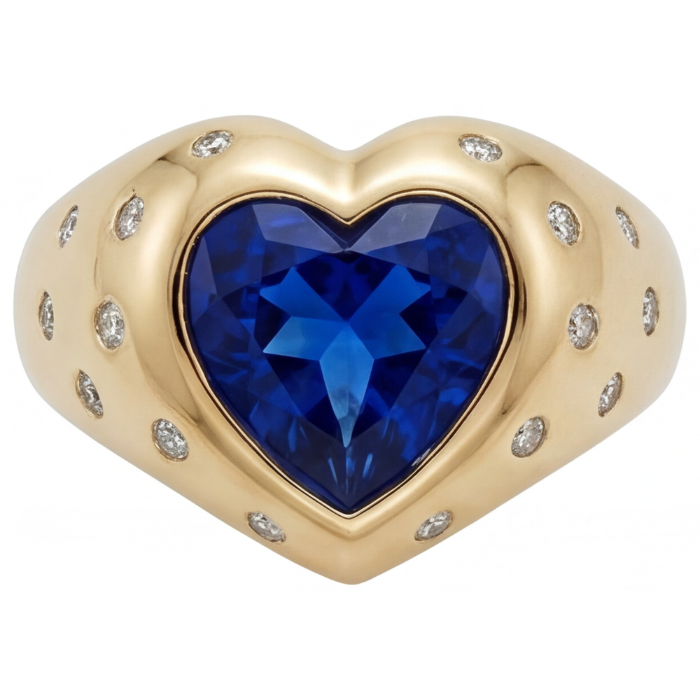 Herzform Blauer Saphir Ring in 14K Gelbgold – Frontansicht