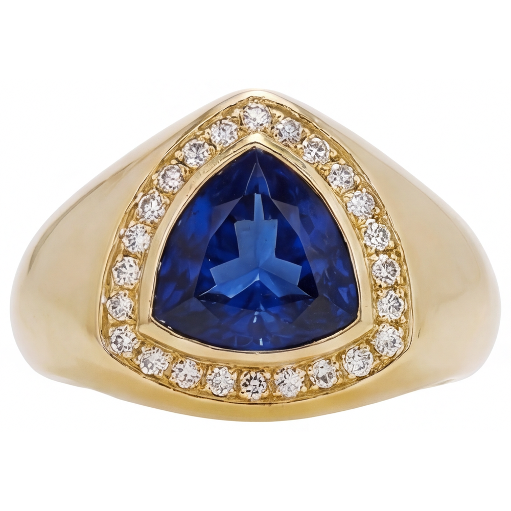 Trilliant Blauer Saphir Ring in 14K Gelbgold – Hauptansicht