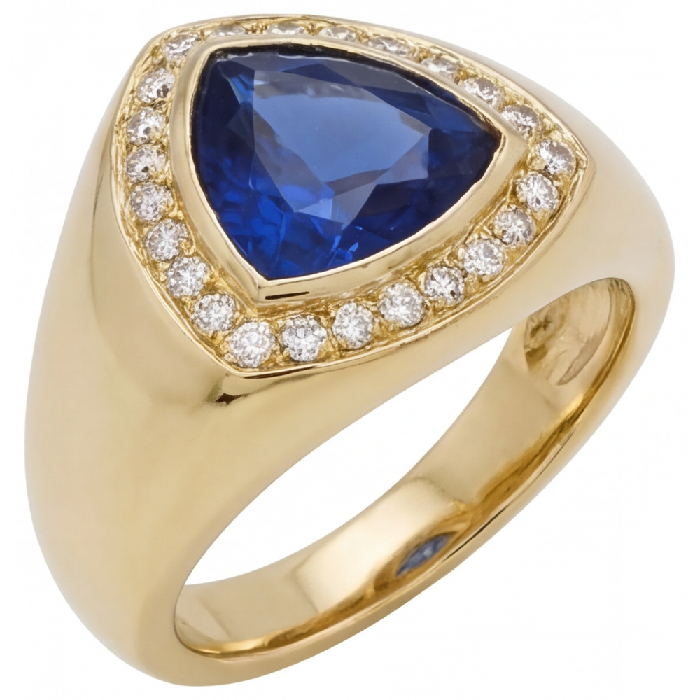 Farbstein-Ring 14K Gelbgold mit Blauer Saphir – Frontansicht