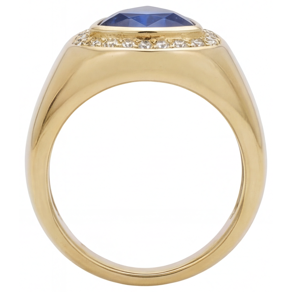 Echter Blauer Saphir Farbstein-Ring 4 Karat 14K Gelbgold – Schrägansicht