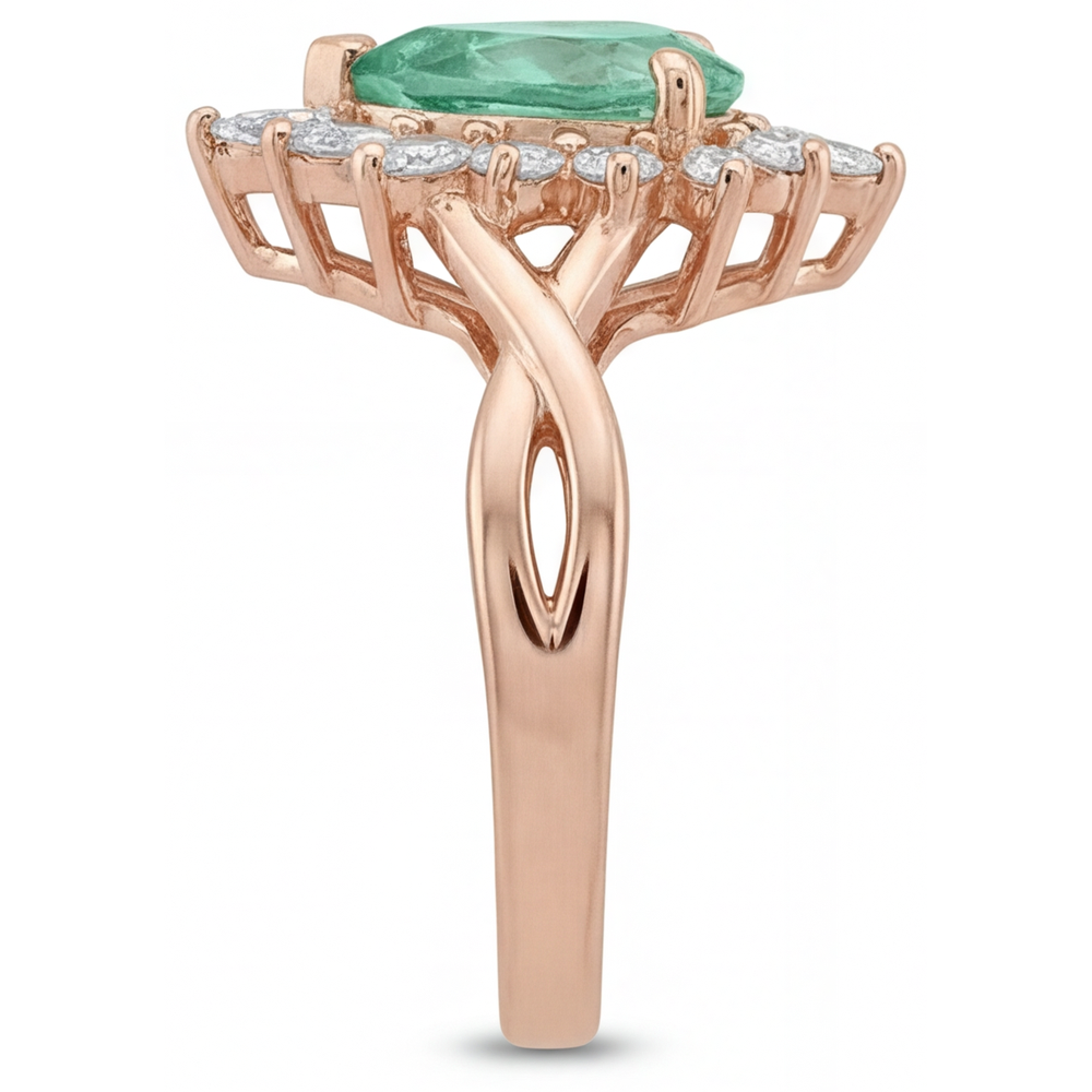 Halo-Verlobungsring 14K Roségold mit Blauer Saphir – Profilansicht