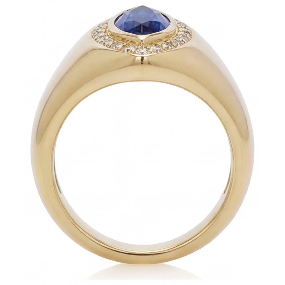 Blauer Saphir Marquise-Schliff Schmuckstein-Ring in 14 Karat Gelbgold – Profilansicht