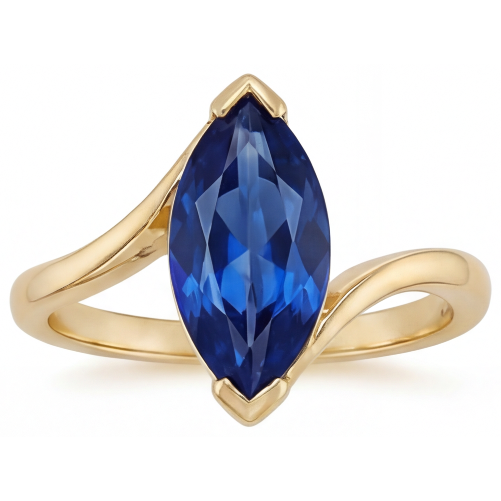 Echter Blauer Saphir Schmuckstein-Ring 3 Karat 14K Gelbgold – Hauptansicht