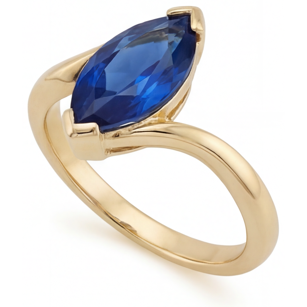Echter Blauer Saphir Schmuckstein-Ring 3 Karat 14K Gelbgold – Seitenansicht