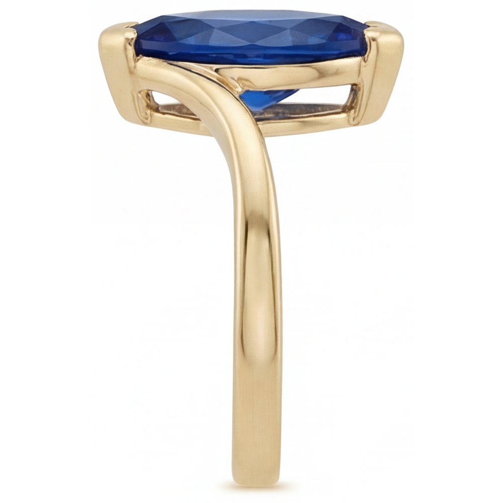 Blauer Saphir Marquise Schmuckstein-Ring in 14K Gelbgold – Schrägansicht