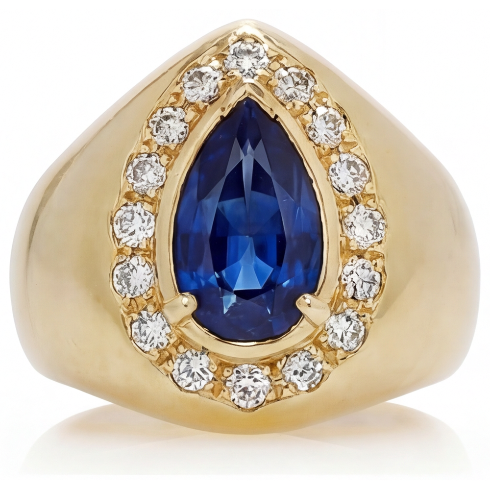 Blauer Saphir Schmuckstein-Ring 3,75-Karat 14 Karat Gelbgold – Hauptansicht