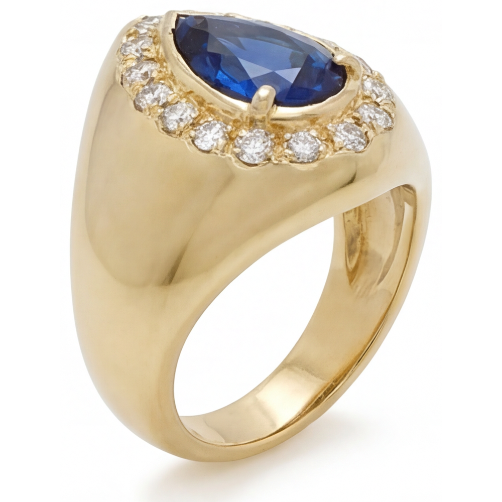 Erdgewonnener Blauer Saphir Schmuckstein-Ring 3,75 Karat 14 Karat Gelbgold – Frontansicht