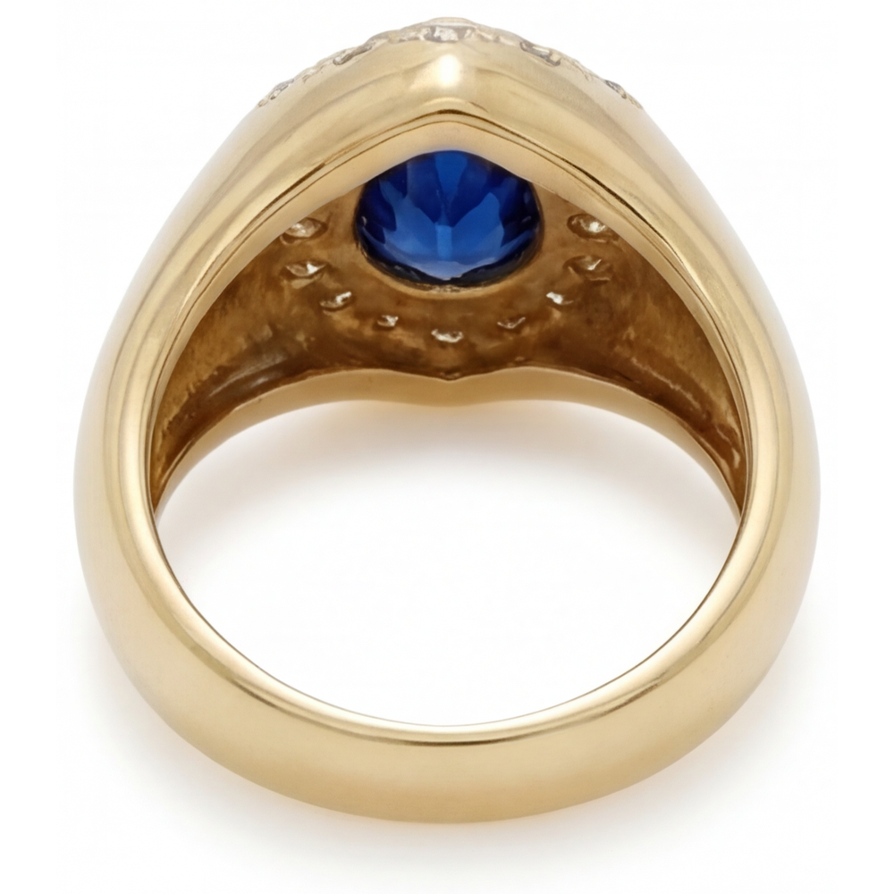 Erdgewonnener Blauer Saphir Schmuckstein-Ring 3,75 Karat 14 Karat Gelbgold – Rückansicht