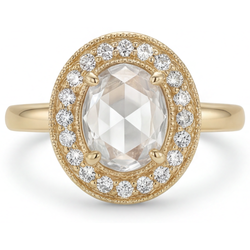 Brillant Rosen-Schliff Halo-Fassung Ring 2 Karat in 14 Karat