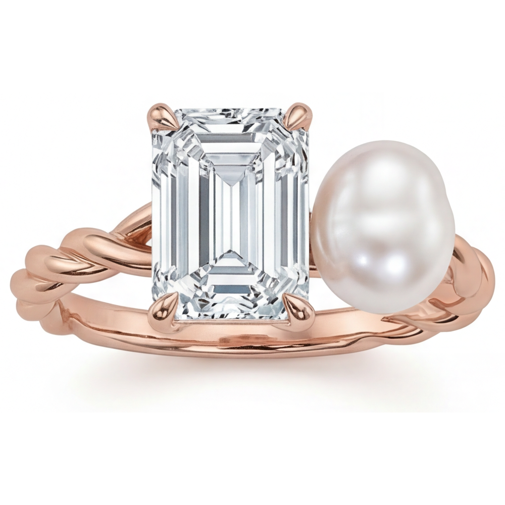 Brillant Smaragd-Schliff Schmuck-Ring in 14K Roségold – Hauptansicht