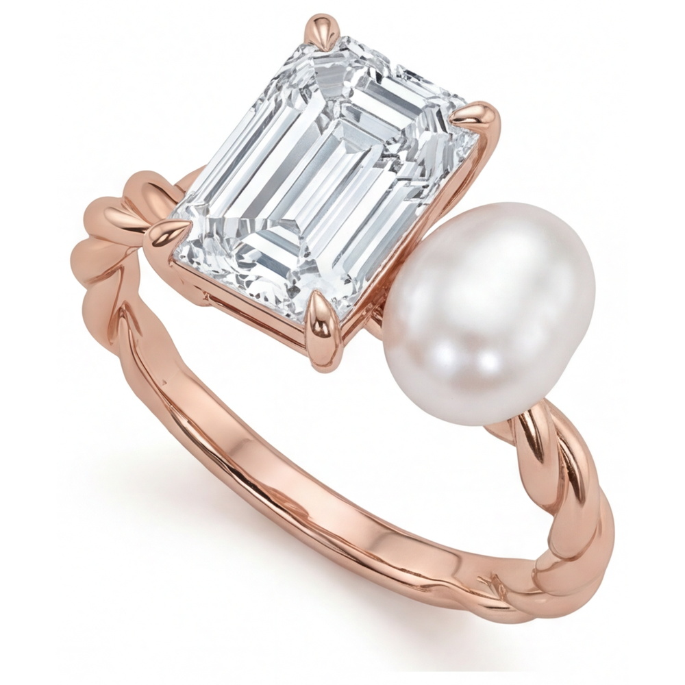 Brillant Smaragd-Schliff Schmuck-Ring in 14K Roségold – Frontansicht
