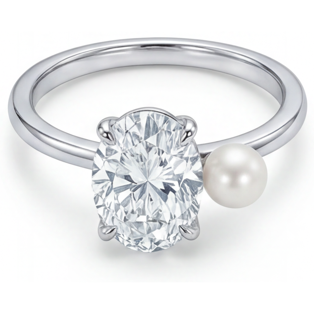 Oval Brillant Ring in 14K Weißgold – Frontansicht