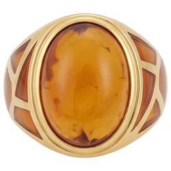 Herren Naturreiner Cabochon Citrin Edelstein-Ring 10 Karat