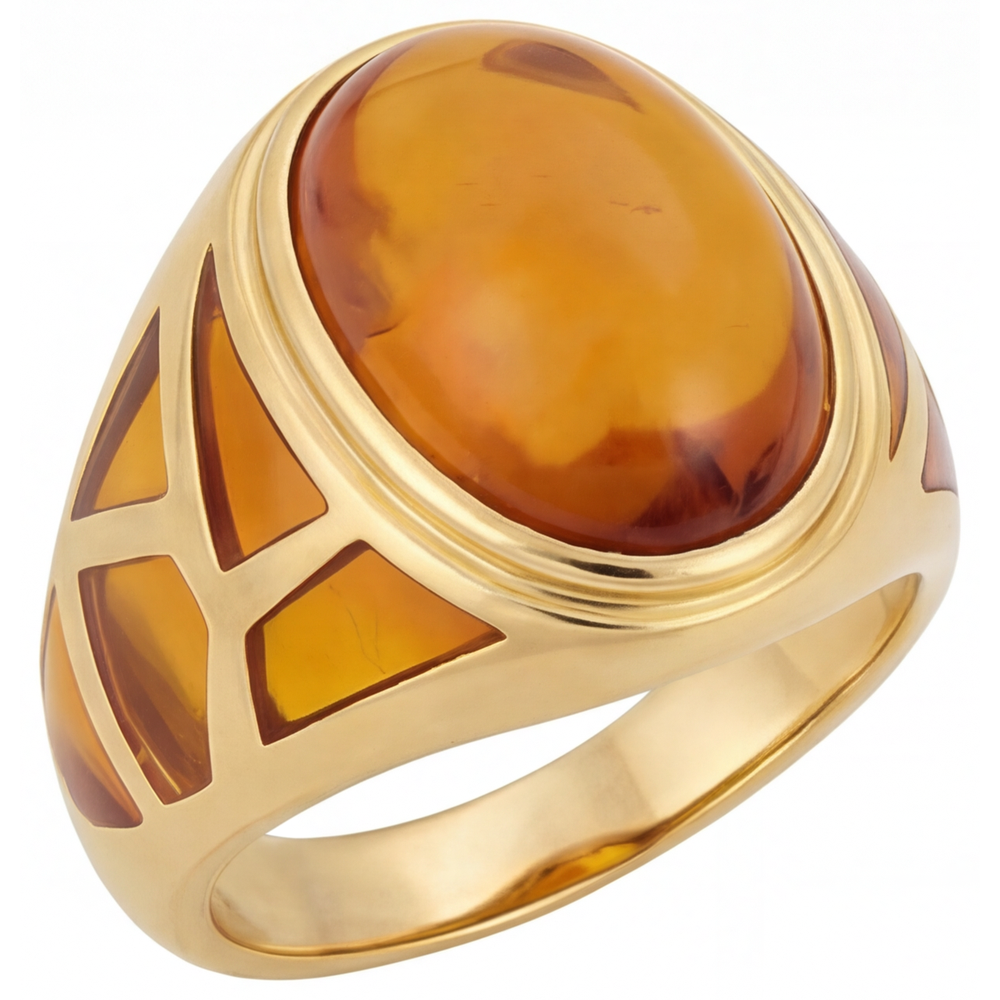 Oval Citrin Ring in 14K Gelbgold – Frontansicht